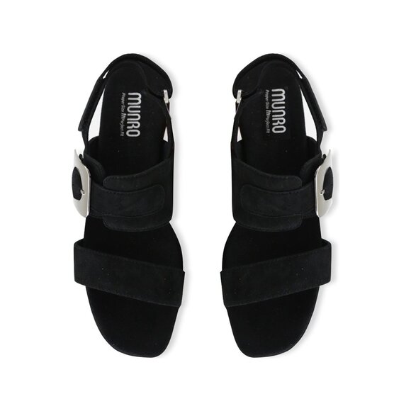 🆕MUNRO Ashlin Silver Buckle Block Heel Sandals Shoes Black 8.5 - Picture 3 of 10